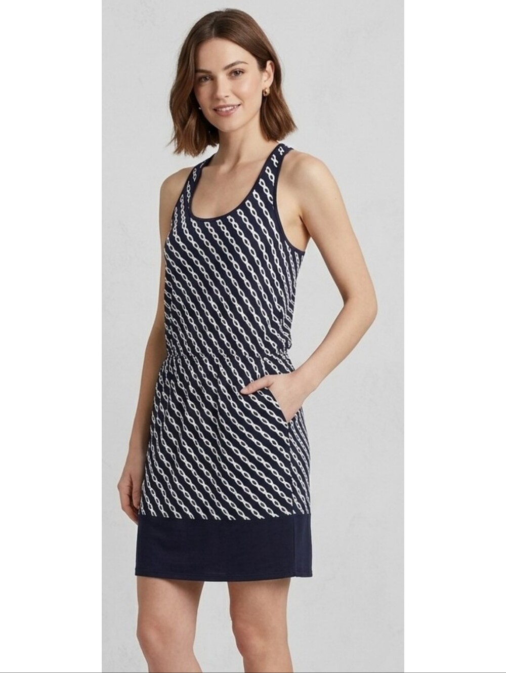 Gap Factory Chain Pattern Sleeveless Dress Navy & White Size M